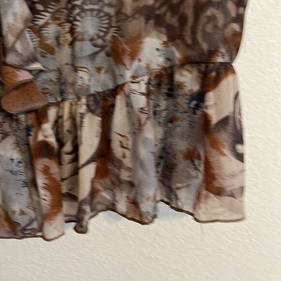 Belissimo M Fairy Sheer Ruffle Peplum Flutter Sleeve Neutral Floral Blouse Top - Picture 7 of 7